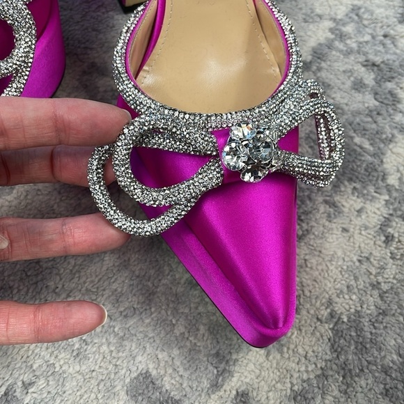 New Mach & Mach Double Bow Platform Crystal Sparkle Pointed Toe Heels Sz 37 - Picture 6 of 17